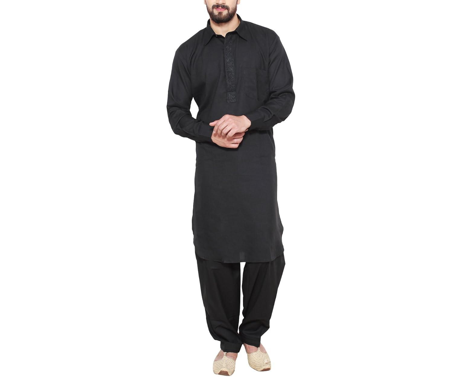 sojanya (since 1958) men's black cotton blend pathani kurta salwar