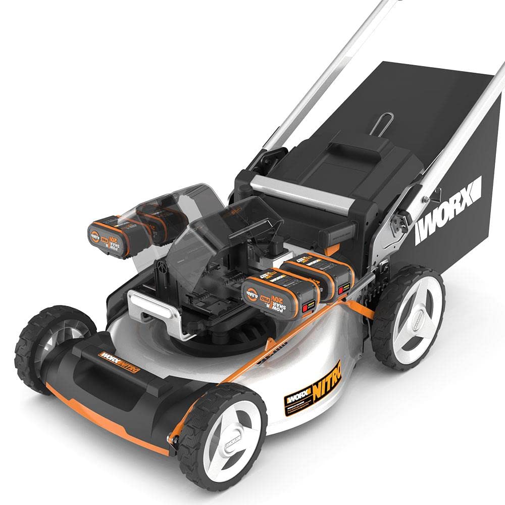 WORX WG761E Nitro Profi Akku Rasenmäher 80V (4x20V) - Kraftvoller Bürstenloser Motor - Radantrieb - 51cm Schnittbreite, 7 Schnitthöhen - Einhand-Schnitthöhenverstellung - mit 4x4Ah Akkus & Powerbank 2