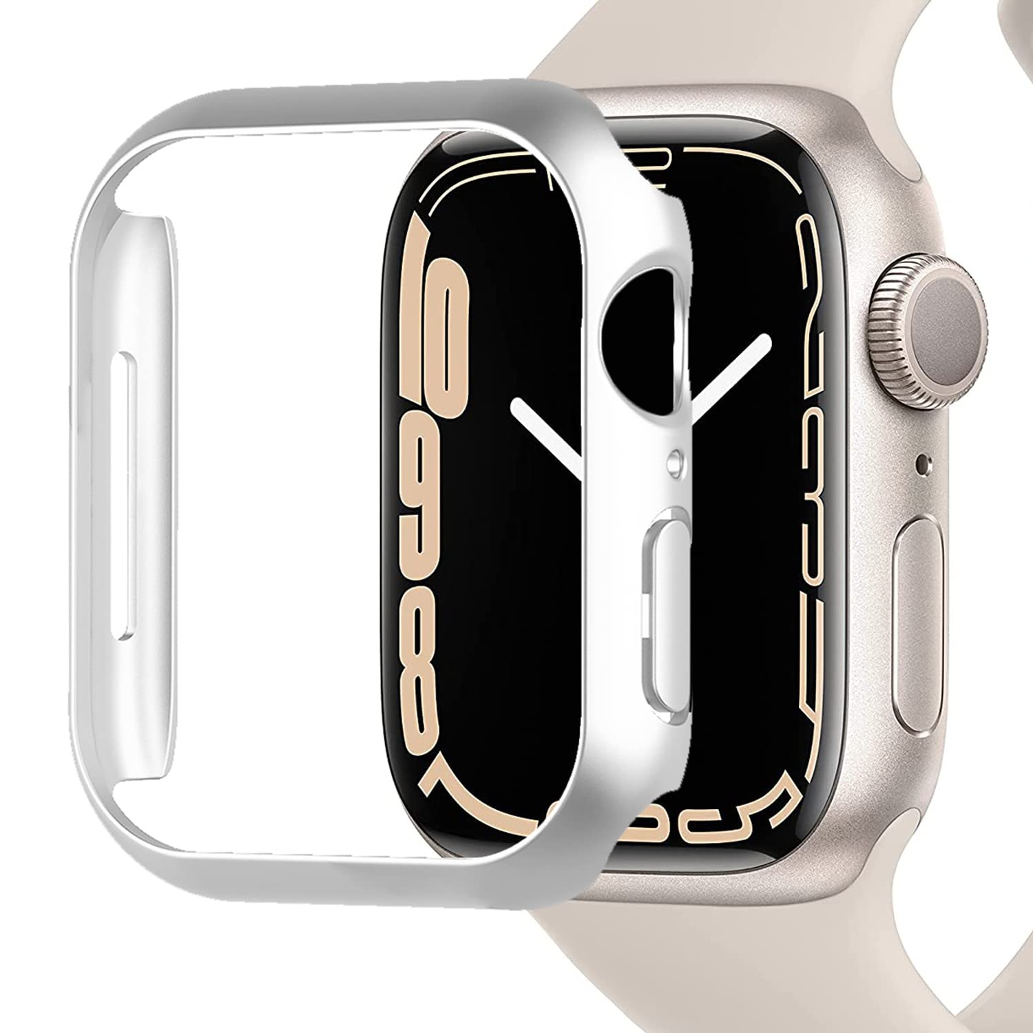 Miimall Case Compatible with Apple Watch Series 8 Series 7 41mm/45mm, Hard PC Frame Protective Cover Ultra-Light Ultra-Thin All-Around Bumper Protective Shell for Apple Watch 45mm-Silver