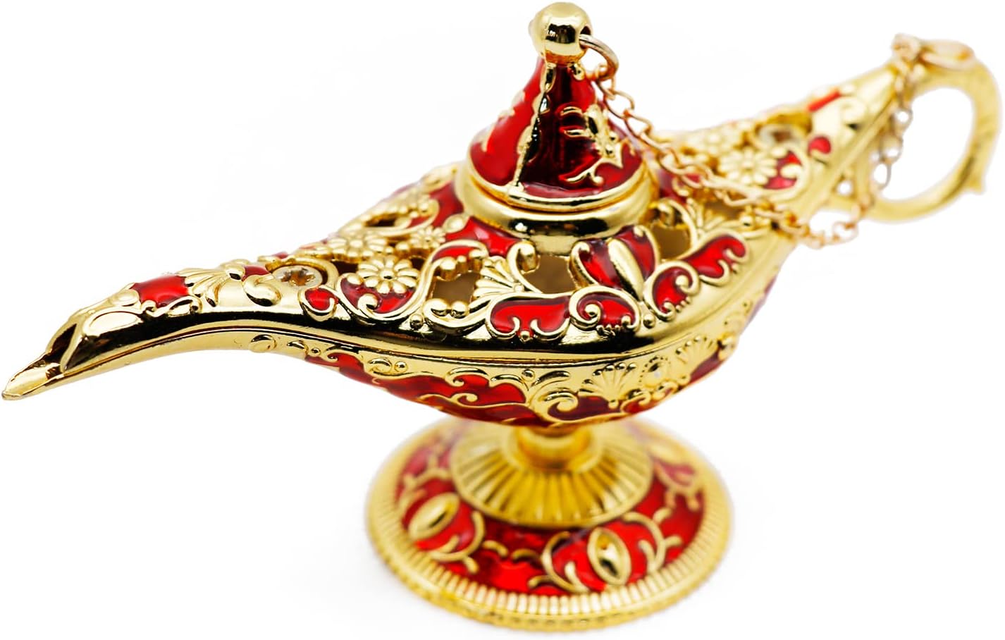 Oil Lamps & Accessories - Hsiwto Aladdin Magic Genie Lamps - Classic Vintage Legend Magic Genie Light Costume Lamp for Home Wedding Table Decoration, Small Size Gold&Red
