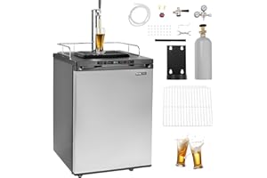 VEVOR Beer Kegerator, Single Tap Draft Beer Dispenser, Full Size Keg Refrigerator With Shelf, CO2 Tank(No Gas), Drip Tray & Rail, 23°F- 82.4°F Temperature Control, 162L, Silver