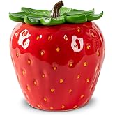 Strawberry Cookie Jar Ceramic Food Canister Container for Candy Snack | Large strawberry ceramic cookie jar food storage canister with sealed leaf lid for cookies candy Buffet and countertop d&eacute;cor