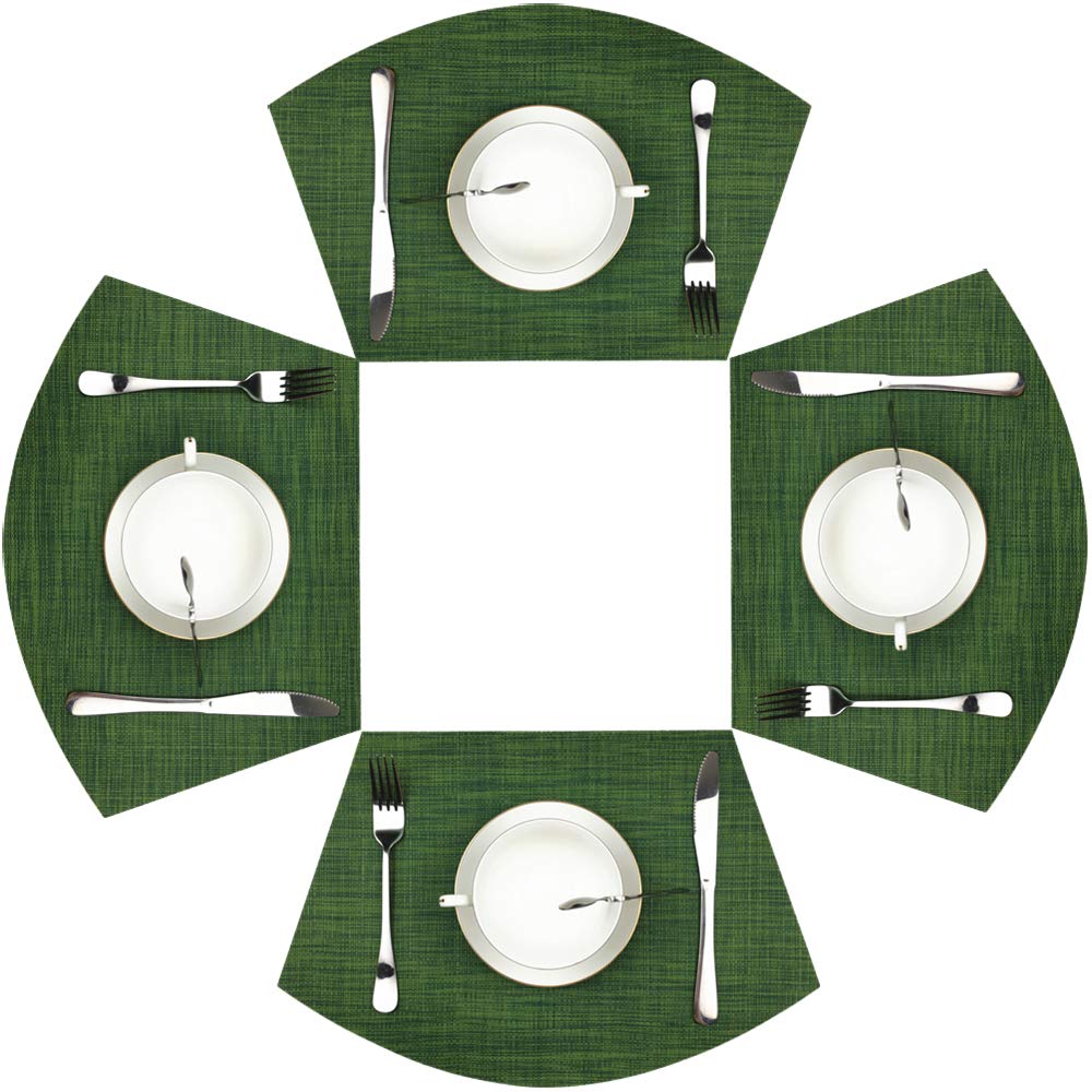 WAZAIGUR Wedge Placemats,Set of 4 Vinyl Placemats for Round Tables Woven Non-Slip Heat-Resistant Easy to Clean Wipeable Washable Dinner Table Mats（Seaweed Green）
