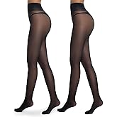 Citystl 2 Pairs Sheer Tights for Women 30D Reinforced T Crotch Control Top with Reinforced Toes Pantyhose Stockings