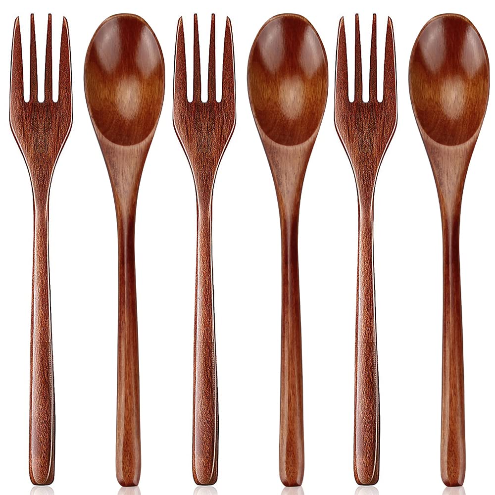 Wooden Spoon and Fork for Eating Utensil Set Lunch Wood Cutlery Japanese Silverware Sets Wooden Flatware Reusable Bamboo Eat Utensils Korean Small Wood Forks Spoons
