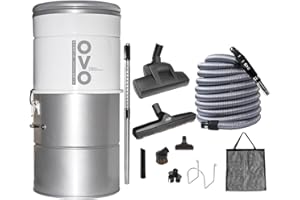 OVO 750 Airwatts Heavy Duty Powerful Central Vacuum System, Hybrid Filtration (with or Without Disposable Bags) 25L or 6.6Gal, 40ft Deluxe Plus Accessory kit Included