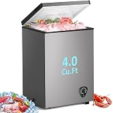 LifePlus Chest Freezer 4.0 Cubic Feet with Removable Storage Basket, Deep Freezer 7 Adjustable Temperature, Energy Saving, Super Quiet for Garage, Office, Kitchen, or Apartment