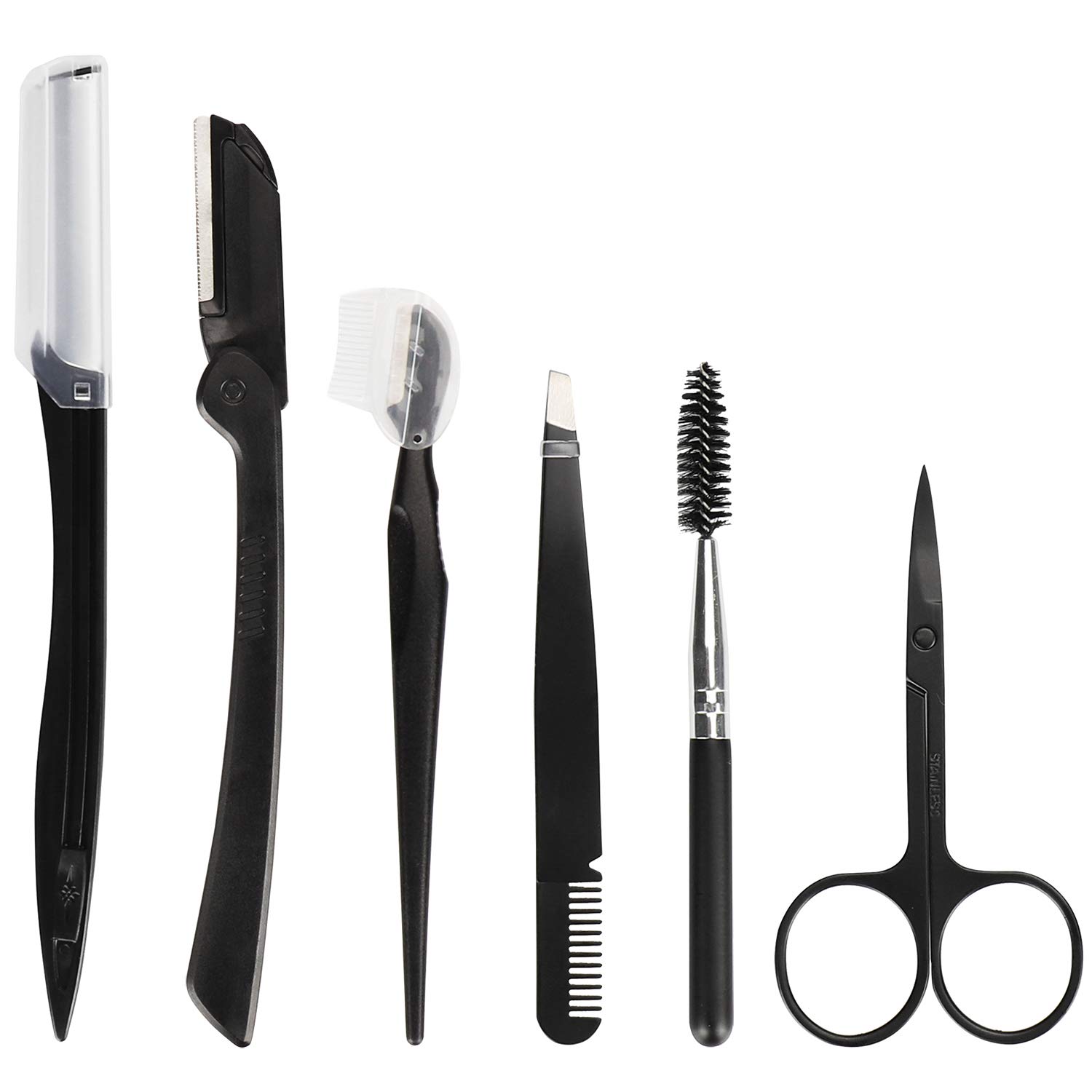 Eyebrow Kit, 4 in 1 Stainless Steel Eyebrow Grooming Set, Eyebrow Scissors, Eyebrow Brush, Tweezers, Eyebrow Razor, Eyebrow Trim Tool Set for for Women Men (4Pcs): Beauty