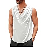 OYOANGLE Men's Cowl Neck Sleeveless T Shirts Draped Front Ruched Tank Top Casual Vacation Vest Streetwear