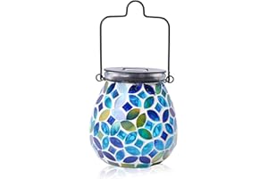 Bshine Mosaic Solar Lantern Outdoor Hanging Waterproof, Green Mosaic Light Indoor Decorative Table, Garden Decor for Yard Outside, Path, Courtyard, Lawn, Birthday Gift for Mom Women Gardening
