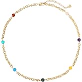 MTMY Beaded Necklaces for Women 14K Gold Plated Dainty Colorful Green/Rose Beaded Pearl Choker Necklace Delicate Boho Choker Necklace Jewelry Gift