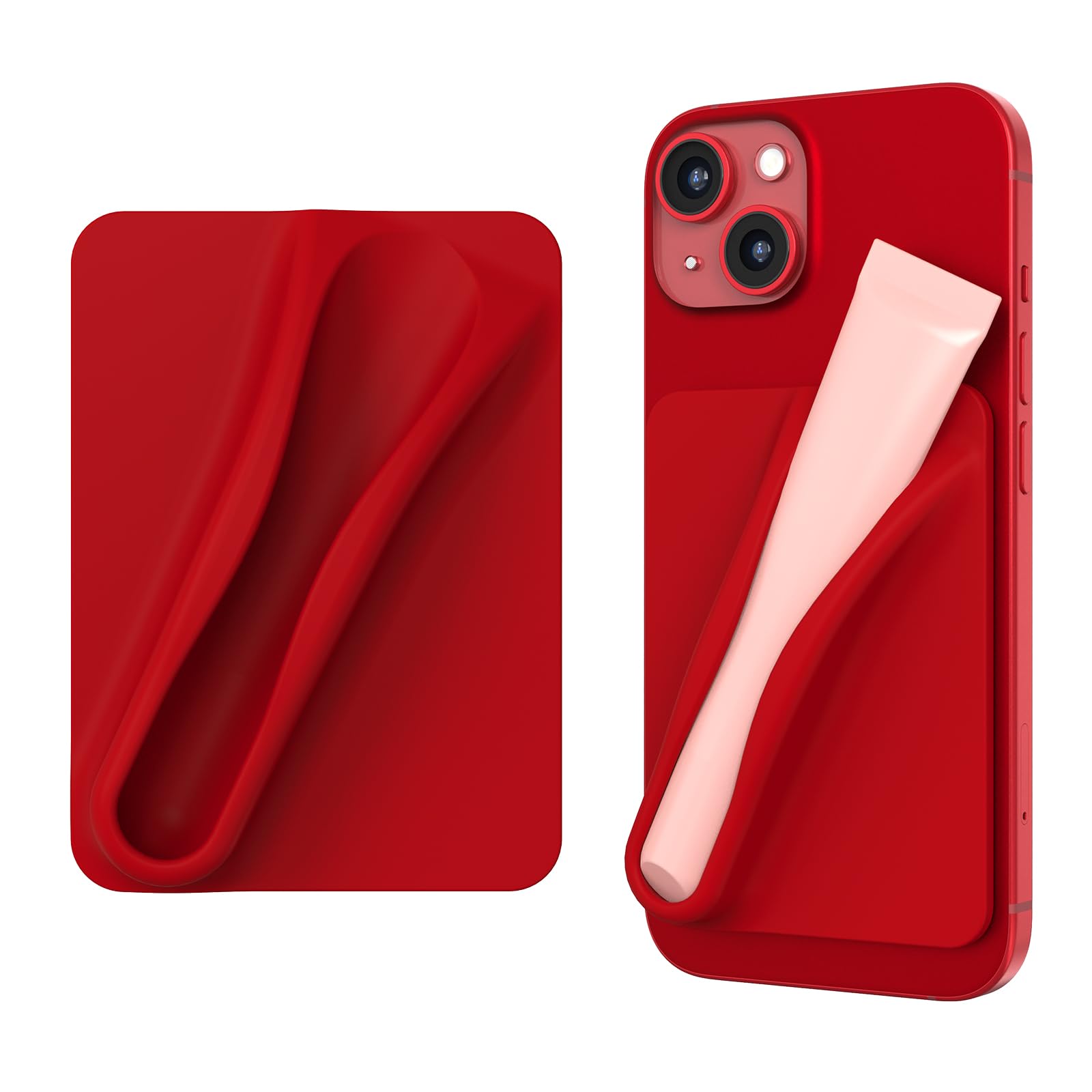 Photo 1 of DOB SECHS Silicone Lip Holder for Cell Phone Lipstick Lip Glaze Phone Case Back Stick On Holder for iPhone and Android Phones, Red