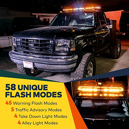 LAMPHUS SolarBlast SBFB114 56" 114W Emergency Vehicle LED Full-Size Light Bar [SAE J595 CLASS III] [58 FLASH MODES] [INC. CONTROLLER BOX] [TURN/BRAKE/TAILLIGHT] Blue Rooftop Warning Light - Thumbnail 2