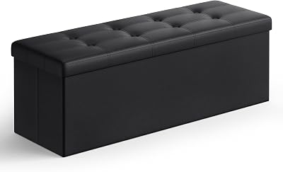 SONGMICS Storage Ottoman Foldable 38x110x38 cm Ink Black LSF89BK 300 kg