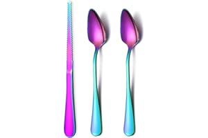 Rainbow Grapefruit Spoons 3 Pieces Set, 2 Titanium Colorful Plated Stainless Steel Grapefruit Spoon And 1 Grapefruit knife, G