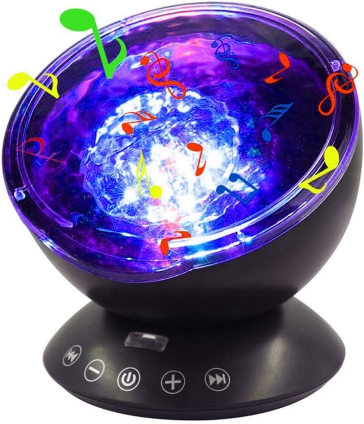 Ocean Wave Night Light Projector, Remote Control Projection lamp Rotation Projector Light, 12 LED 7 Colors with Built-in Speaker for Adults and Kids XYJGWXDD
