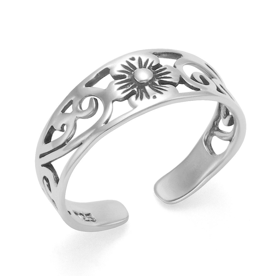 Heather Needham Sterling Silver Flower Toe Ring - Adjustable size can be used as children's flower ring. Gift boxed 0999