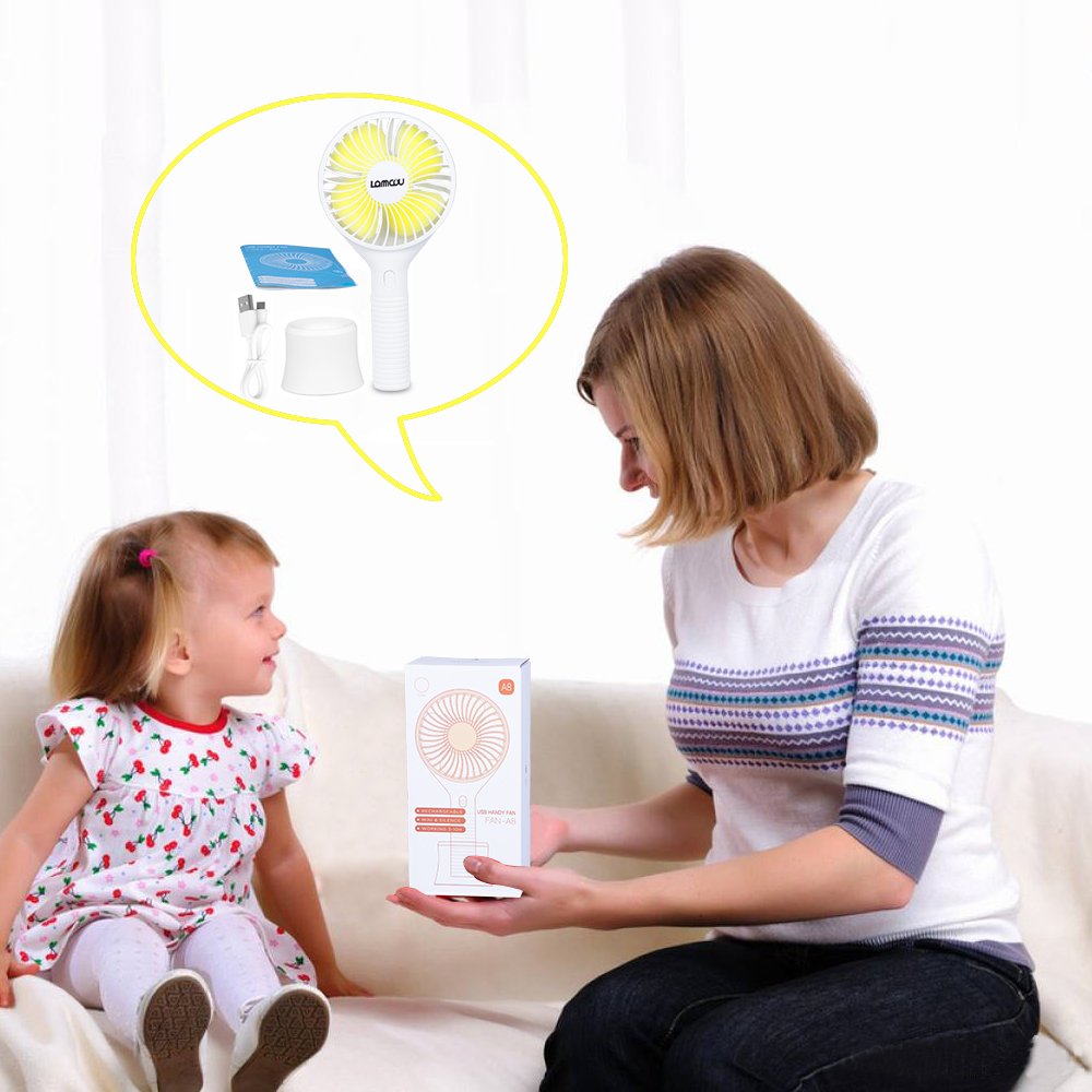 Lammcou Handventilator, USB Mini Ventilator Leise Mini Handheld Ventilator Tragbare Lüfter Praktische und Aufladebare Mini Fan für Outdoor, Büro und Unterwegs-Weiß