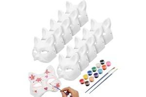 Cat Mask 10 PCS Therian Masks White Cat Masks Half Facemasks Blank DIY Halloween Mask Animal Masquerade Cosplay Party,