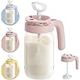 Papablic Glass Formula Pitcher, Fast Baby Breastmilk Maker with Mixing Handle Lid, Wide Mouth Mason Jar Breast Milk Storage C