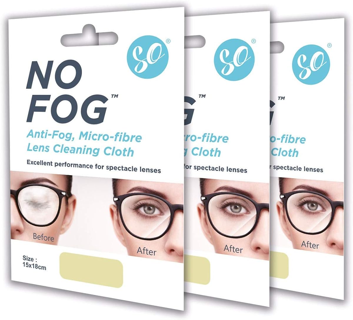 Keep Your Glasses Fog Free. 3 x So No Fog Reusable Lens Cleaning Cloth