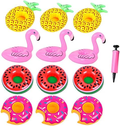 AISHNE 12 Pack Inflatable Drink Holder Drink Pool Floats Cup Holder Inflatable Cup Coasters for Pool Party and Kids Bath Toys (Doughnut)
