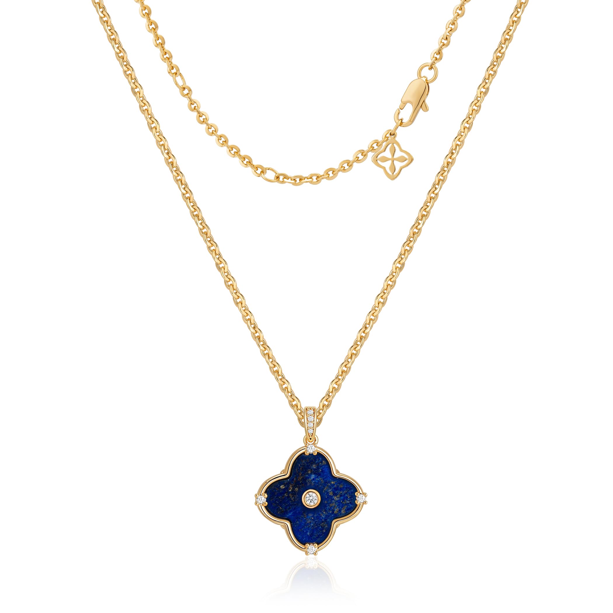 Photo 1 of OSIANA Reversible Clover Necklace for Women 14K Gold Plated Natural Stone Four Leaf Pendant Necklaces Lucky Charm Jewelry Lapis Lazuli
