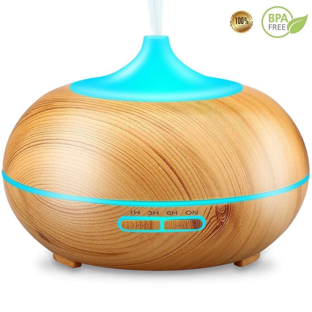Aroma Diffuser,XPLUS Oil Diffuser Humidifier 300ml Essential Oil Diffuser Wood Grain Ultrasonic Cool Mist Humidifier for Office Home Bedroom Living Room Study Yoga Spa (Wood Grain)
