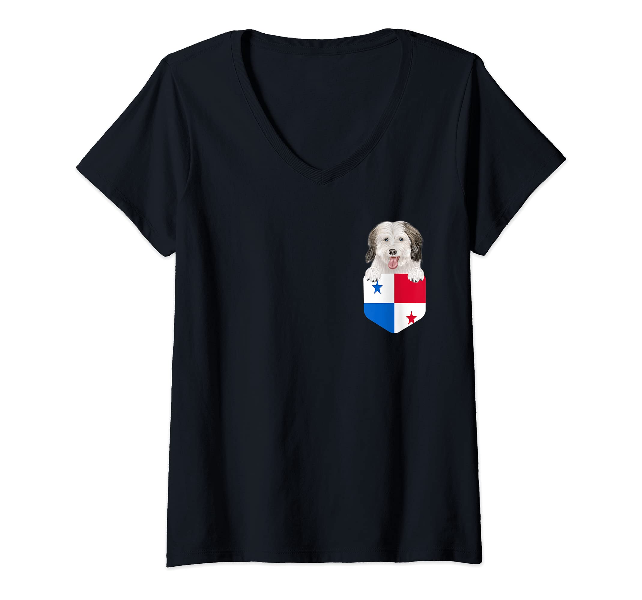 Womens Panama Flag Coton de Tulear Dog In Pocket V-Neck T-Shirt