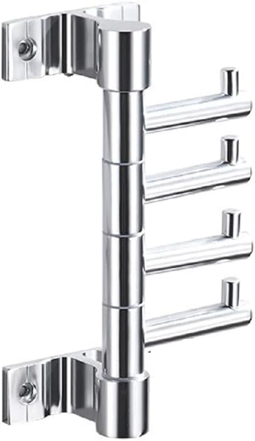Swivel Towel Hooks Wall Coat Rack with 4 Arms, Towel Hooks for Bathrooms Swivel Coat Rack Hat Rack Wall Mount Key Holder Hanger (Silver, 4 Swivel Arms)
