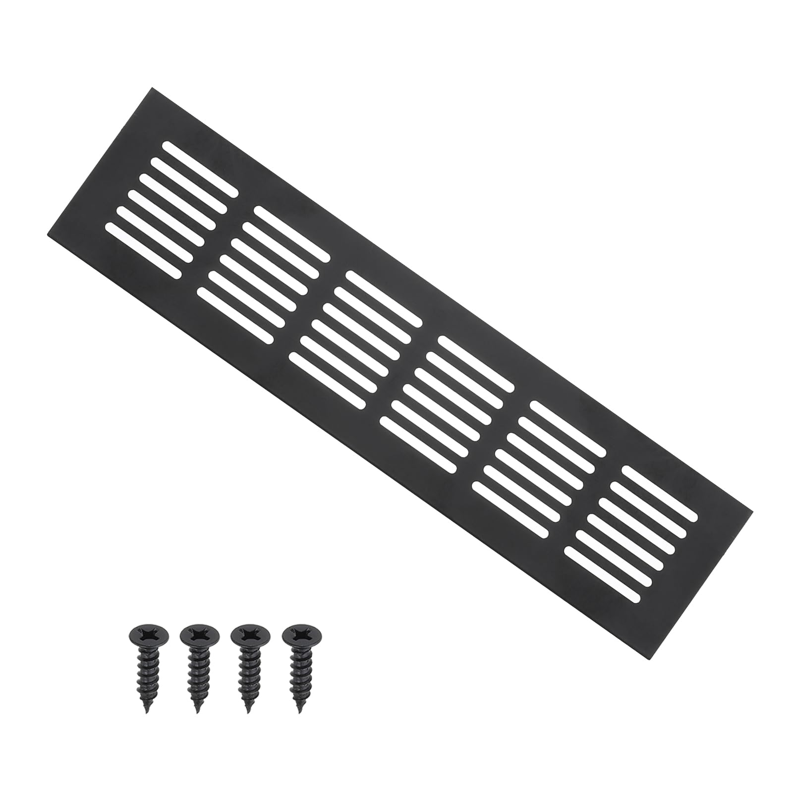 PATIKIL 10 x 2.4 Inch Door Air Vent Cover, Aluminum Grille Ventilation Cover Louvered with Mounting Screws for Cabinet Wardrobe Door, Black