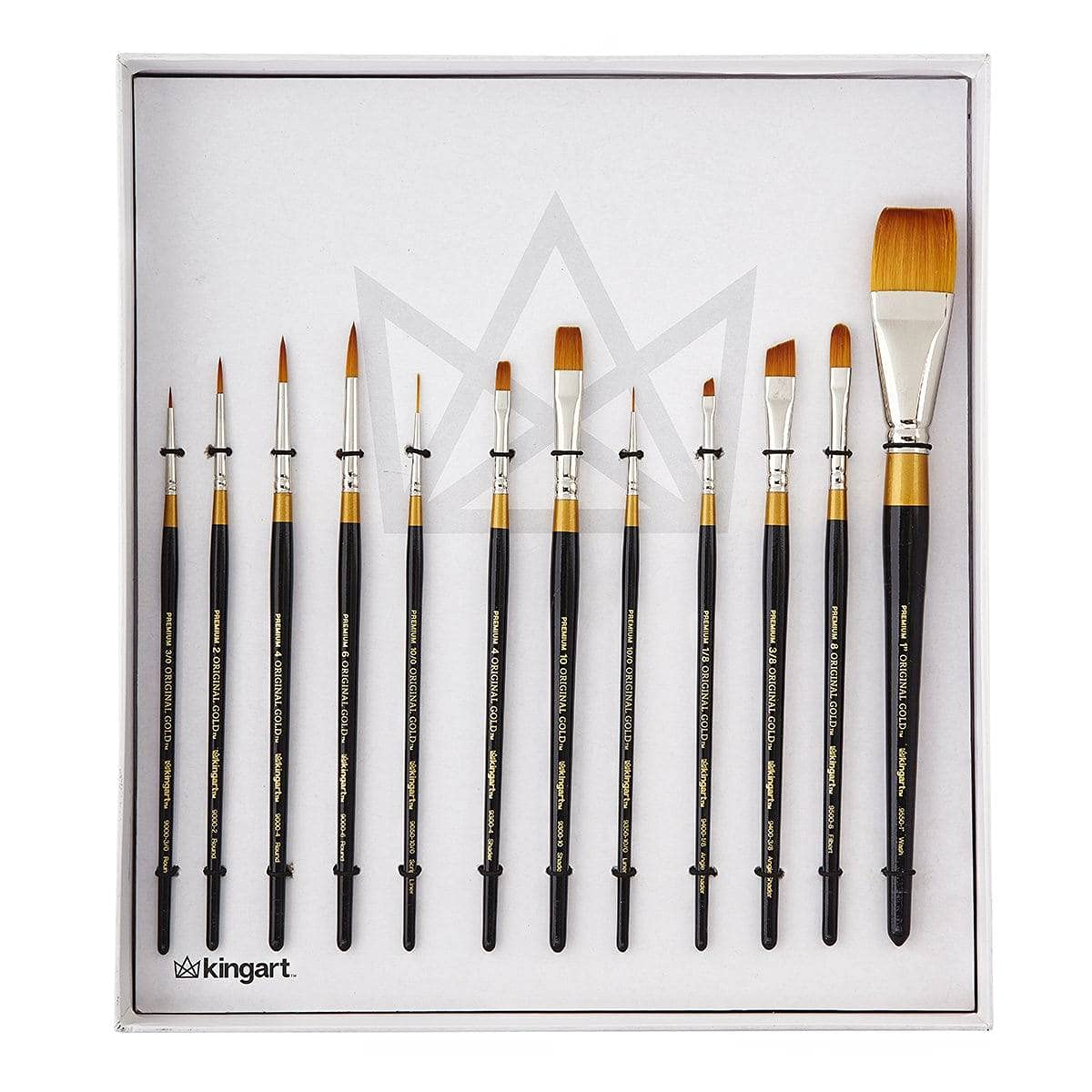 KINGART Original Gold Wood Handle Brush Set 12/Pack