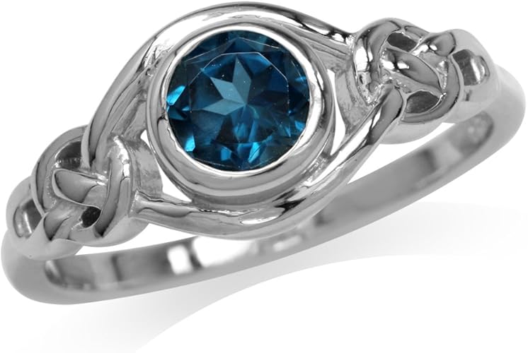 Silvershake Petite 3 Stone Genuine London Blue Topaz White Gold Plated 925 Sterling Silver Ring
