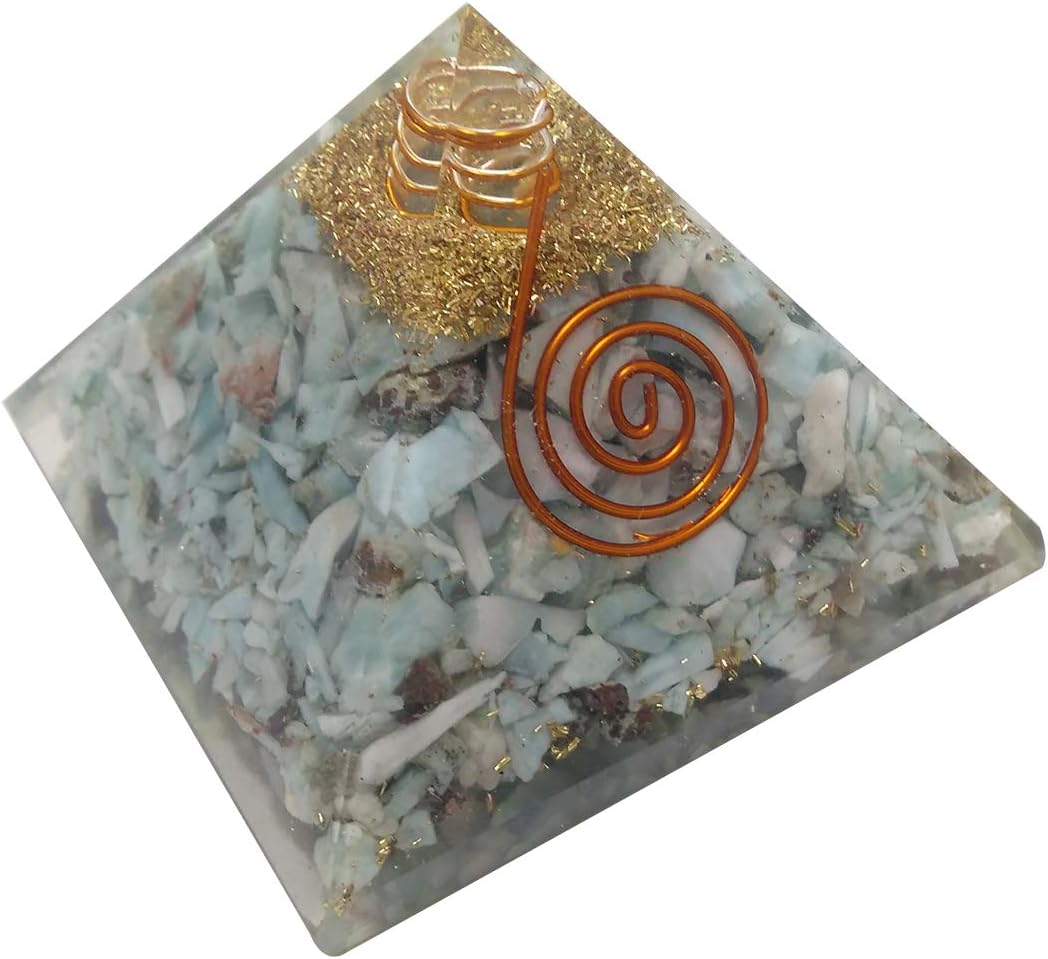 Urbanshopee Larimar Orgone Pyramid with Crystal Point for Chakra Balancing Reiki Healing Energy Generator EMF Protection Stone Spiritual Meditation DIY Gift Size: 2-2.5 Inch