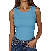 BDITANLE Women Slim Fit Ribbed Racerback Tank Top Sleeveless High Neck Summer Casual Shirt Clothes