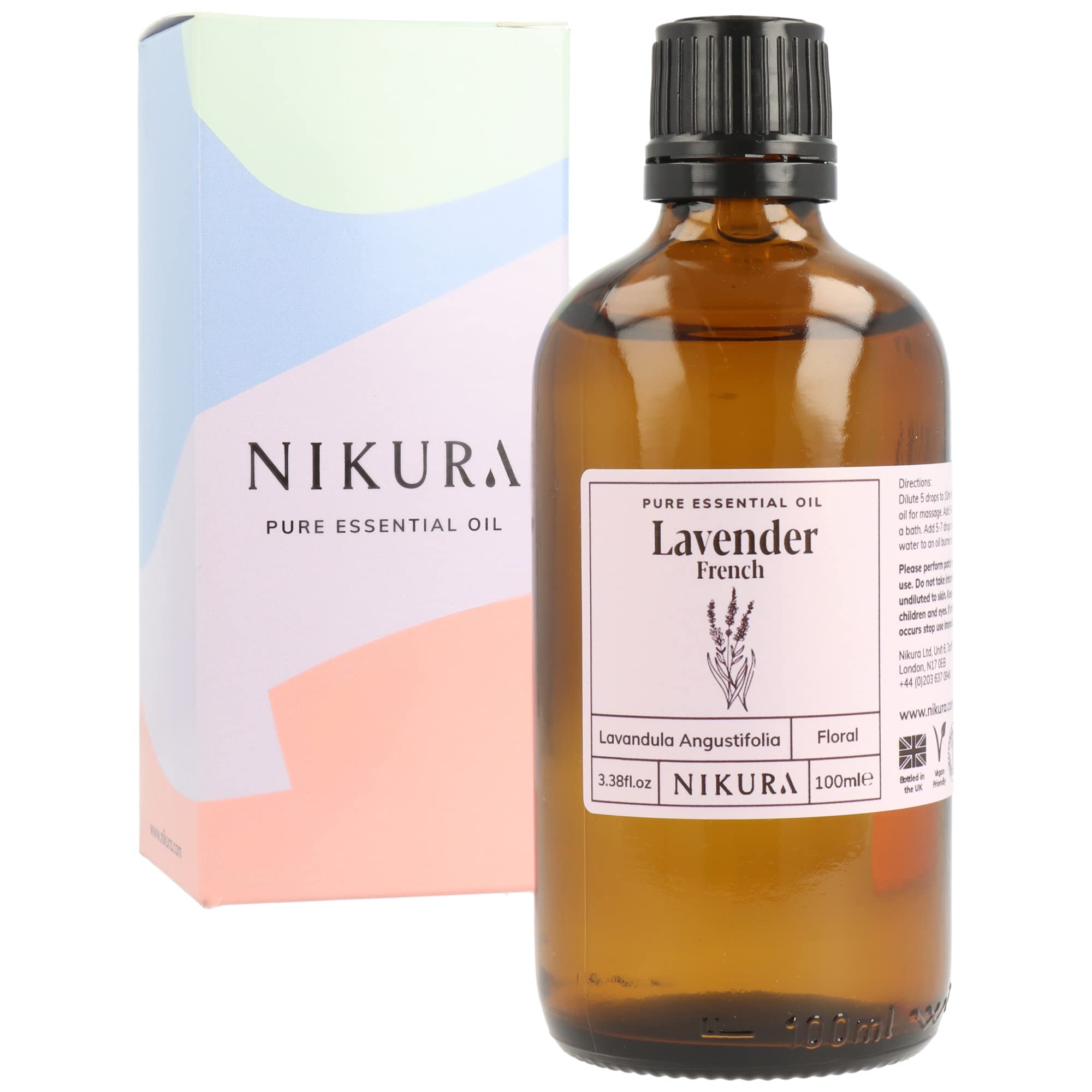Nikura French Lavender Essential Oil - 100ml | Lavender Oil for Sleep, Aromatherapy, Diffusers for Home, Candle-Making, Bath, Anxiety, Massage, Hair, Skin | 100% Pure Natural Oils | Vegan & UK Made