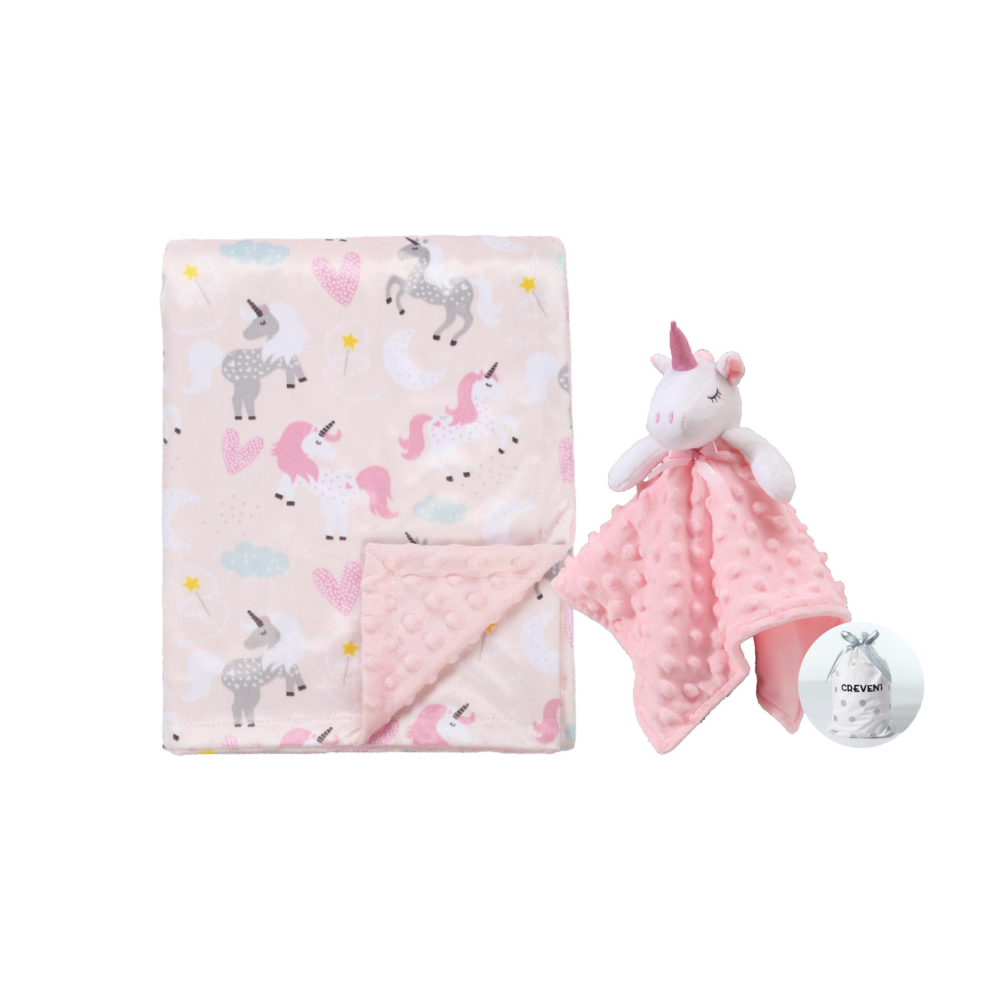 Photo 1 of CREVENT Soft Cozy Baby Blankets for Boys Girls + Security Blanket, Set with A Gift Bag Newborn Essentials (Unicorn)