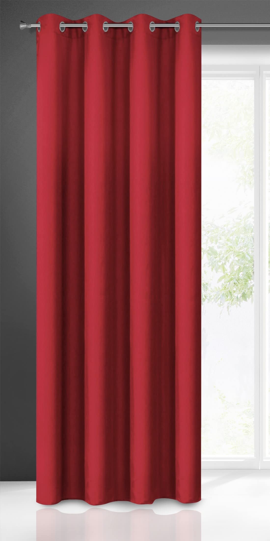 Eurofirany Smooth Plain Modern Curtain with Eyelets-1 Unit, Bedroom, Living Room, Lounge, Kitchen, 140g m/2, Fabric, Red, W55 x L98 — image 1