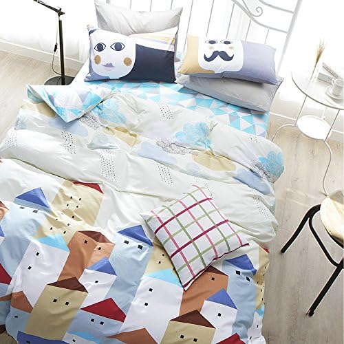 Vougemarket 100% Cotton Teens Duvet Cover Sets,Lightweight House Printed Cartoon Pattern Bedding set(1 Duvet Cover + 2 Pillow Shams)-Full/Queen,Hometown