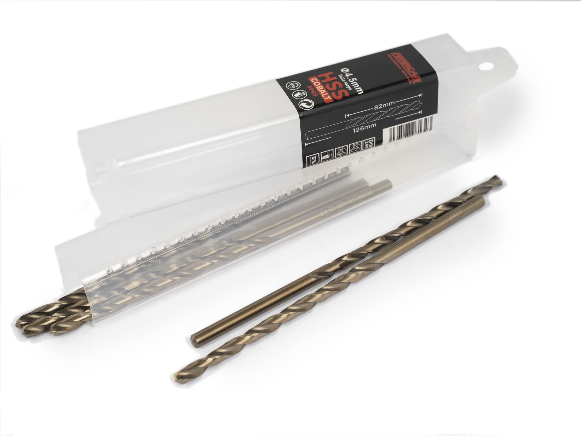 Ferrcan HSS metal drill bits DIN340 M35 cobalt long size (pack of 5 units per size) (4.5mm)