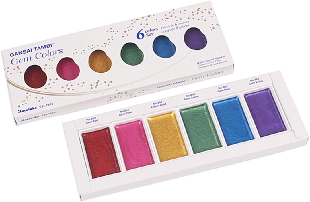 PAR Kuretake GANSAI TAMBI Starry/Pearl/Gem Colors Solid Paints Metallic Gold Watercolor Pigment for Drawing Art Supplies