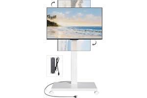 Neothm Mobile TV Stand with Power Outlet, Tilting & Swivel Rolling TV Cart for 32-75 Inch TVs, Height Adjustable Portable TV Stand on Wheels, Portrait/Landscape, 88 lbs Capacity, Max VESA 600x400mm