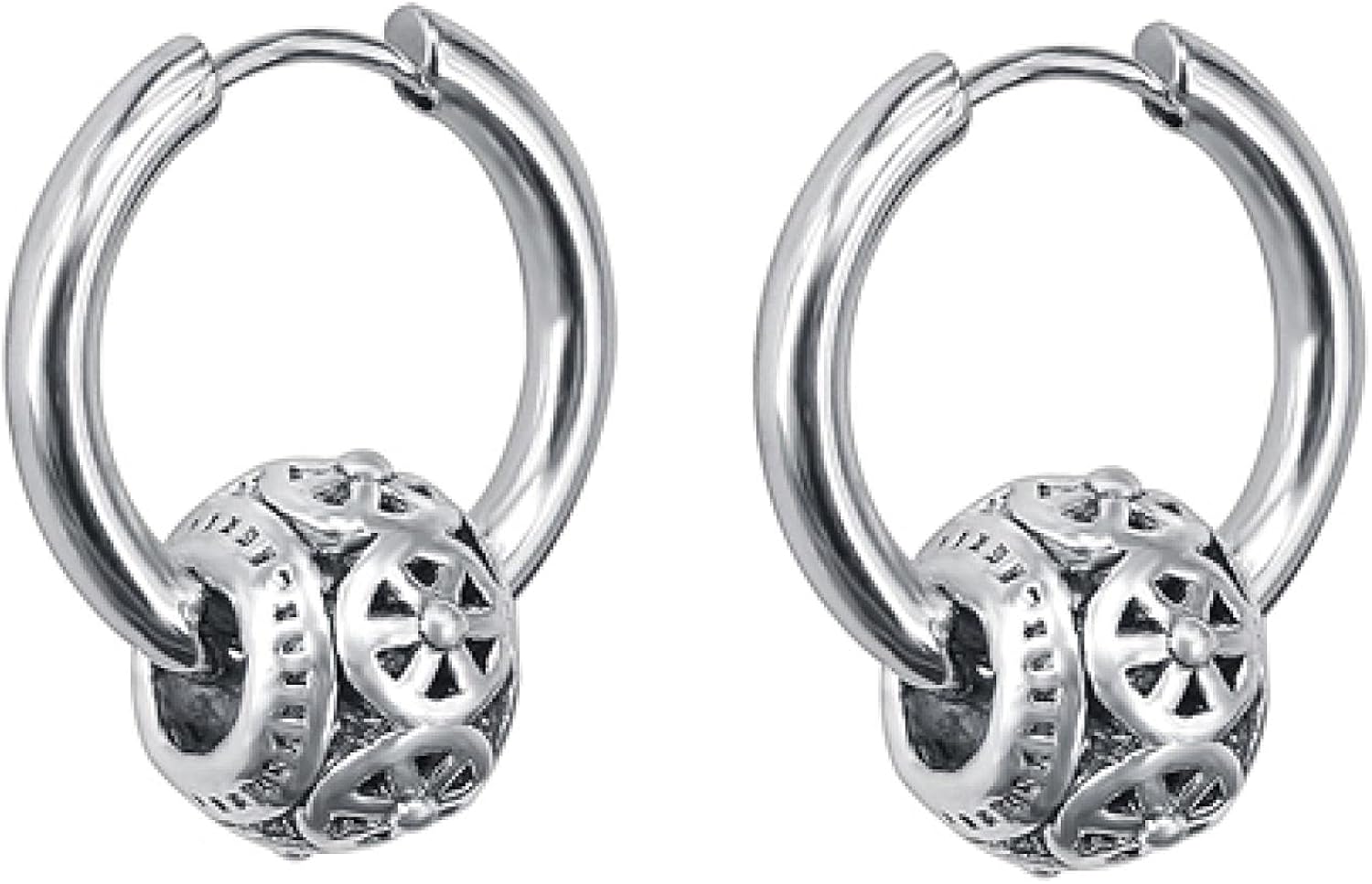 Punk Hoop Earrings Skull Shape Men's Stainless Steel Jewelry 1 Pair Hip
