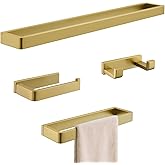 Bathroom Hardware Accessories Set Brushed Gold Towel Bar Set Square Bathroom Accessories Kit 4-Piece Towel Holder Set Stainless Steel Wall Mounted,23.6 Inch Towel Bar