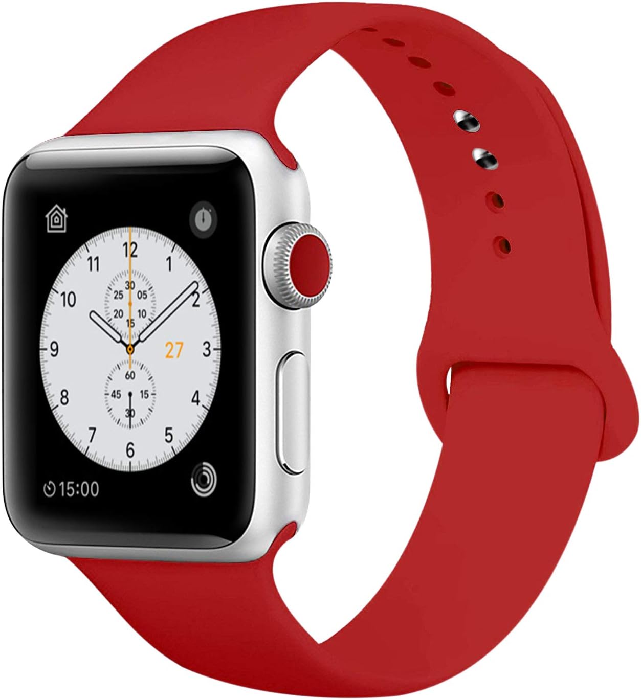 BMBMPT Smart Watch Band Compatible with Apple Watch 38mm 40mm 42mm 44mm,Soft Silicone Strap Replacement Wristbands for Watch Series 4/3/2/1 S/M M/L (Red, 42mm/44mm S/M)