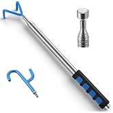 Telescoping Pickup Tool Magnetic Pole with 2Hook, 10FT Telescoping Pole | Disc Golf Retriever Pole, Pull Rod Grabber, Wire Reacher Grabber, 3 In 1 Pick Up Tool, Universal Thread, with Magnetic