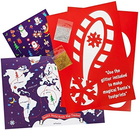 Santa's Footprint Stencil with World Map Stickers Glitter Dust