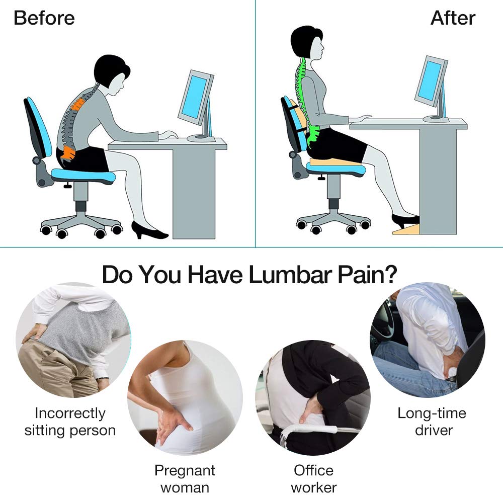 QUEES Memory Foam Lumbar Support Pillow Breathable Mesh Back Cushion with Ergonomic Designed for Low Back Pain Relief Orthopedic Backrest for Car Seat Office Chair Wheelchair and Recliner