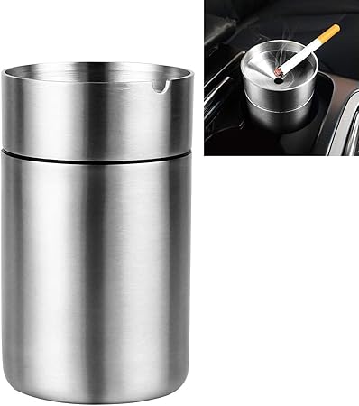 Amazon 灰皿 車用 ふた付き ステンレス製 大容量 缶型 車載 はいざら 密閉性あり 滑り止あ り 車用灰皿 頑丈分厚い 錆びない 洗い 掃除簡単 携帯灰皿 卓上 屋外 汎用 大サイズ 灰皿 シガーライター 車 バイク