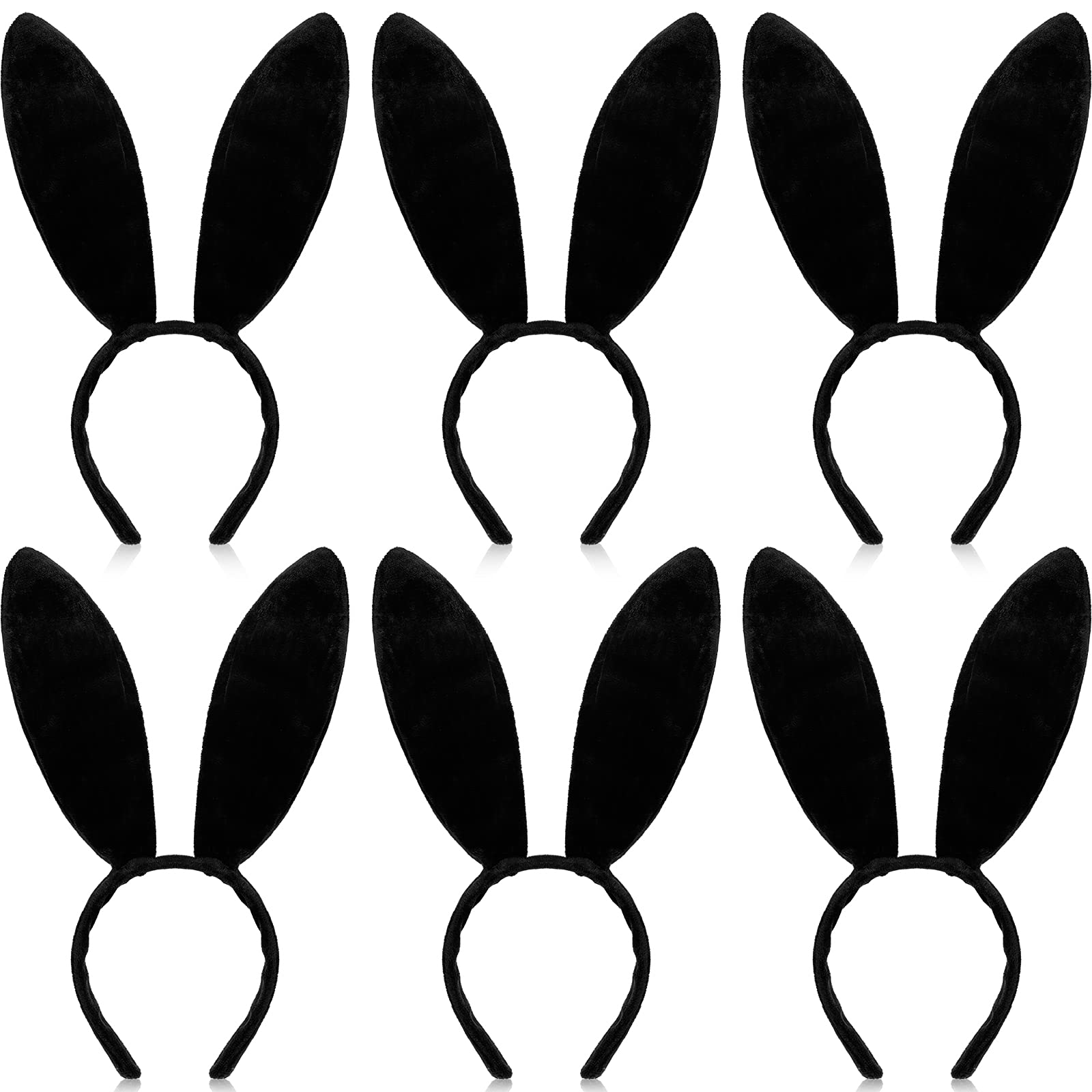 WILLBOND 6 Pieces Plush Bunny Ears Cute Bunny Headband for All-age Costume Cosplay Party Halloween Christmas (Black)